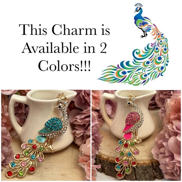 Beautiful Blue and Colorful Crystal Peacock Keychain Charm - Picture 15 of 16